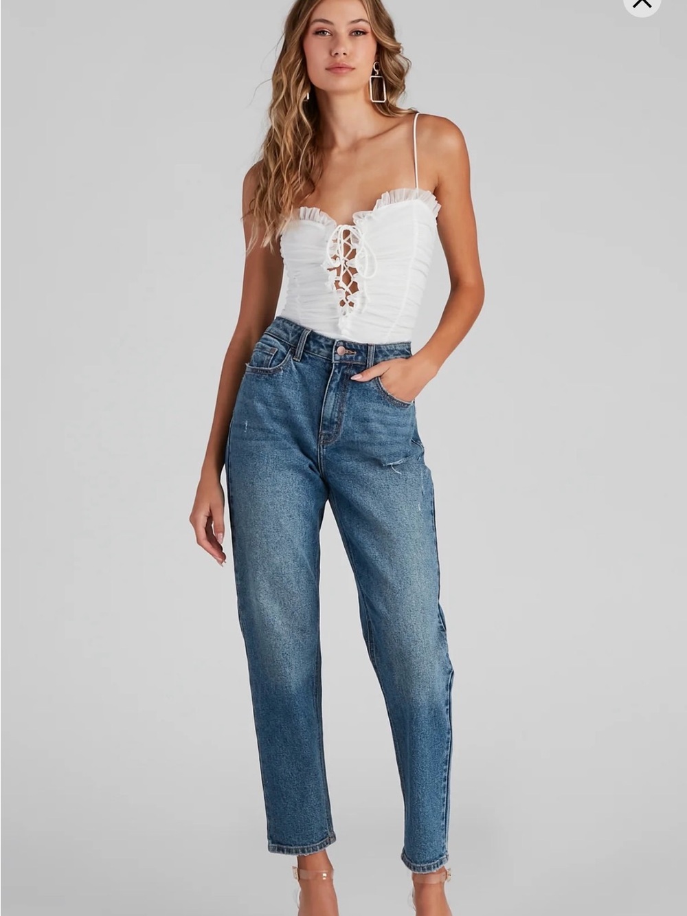 Ruched Ruffle Lace-Up Bodysuit - Picture 3 of 6